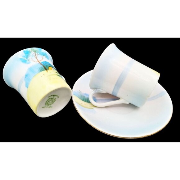 Chikaramachi Tea Cups Saucer Set Cottage Landscape Porcelain Japanese Vintage - Picture 9 of 13